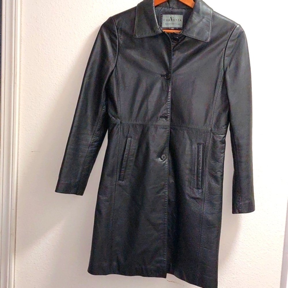 CorVenia Leather Coat .Great Condition. Size Small .Large Pockets